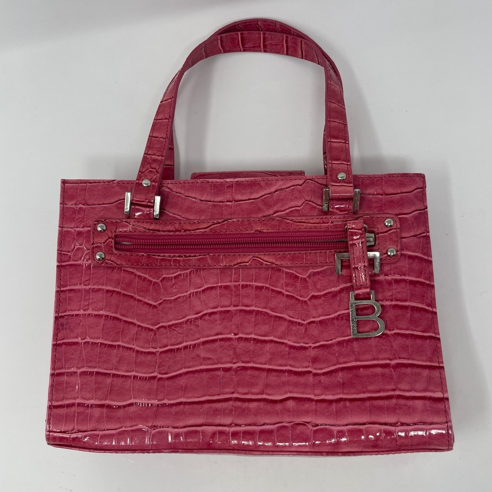 Bisou Bisou Pink Croc Embossed Patent Faux Leather Shoulder Bag Y2K B Logo Charm